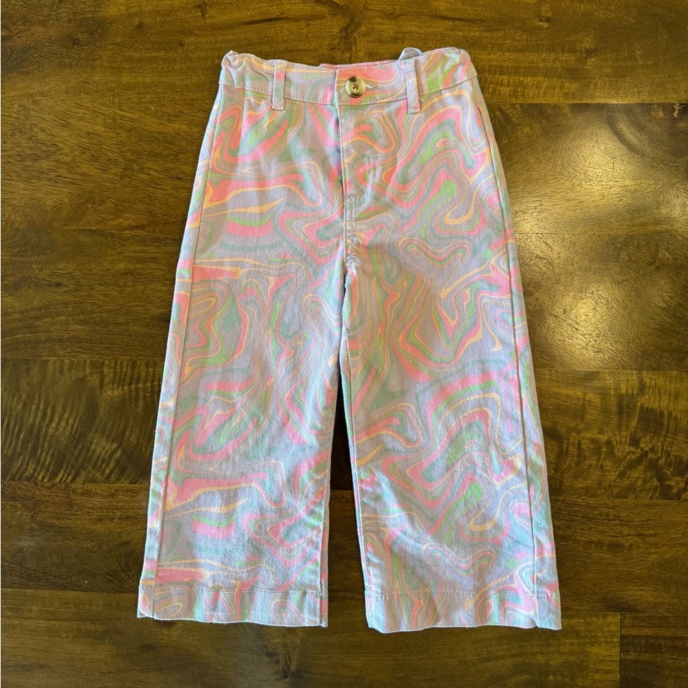 Girls Pink Swirl Pattern Wide-Leg Pants size:4T